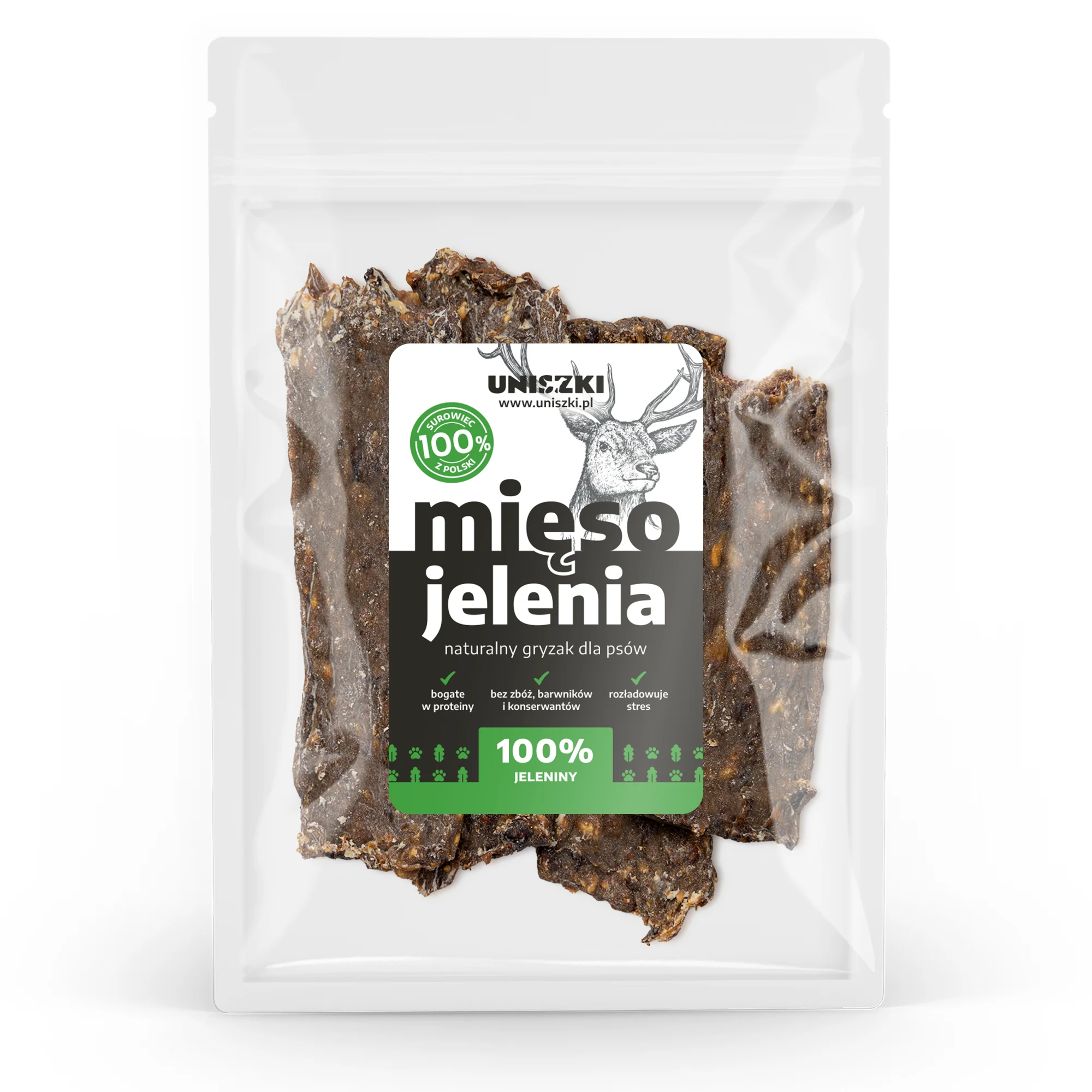 Mieso-jelenia_90g-1.1 Przysmak dla psa mięso jelenia UNISZKI 90 g - obrazek 1